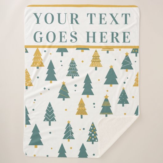 Modern Teal & Gold Christmas Tree Custom Text Sherpa Deken (Voorkant)