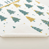 Modern Teal & Gold Christmas Tree Custom Text Sherpa Deken (3/4)