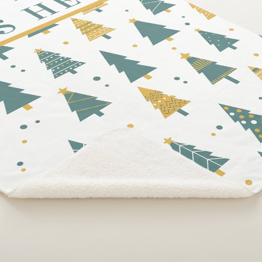 Modern Teal & Gold Christmas Tree Custom Text Sherpa Deken (3/4)