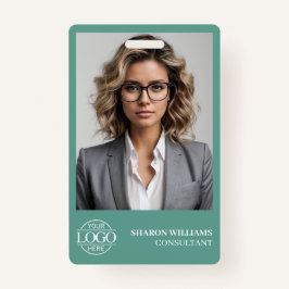 Modern Teal Green Employee Photo Company Logo Badge