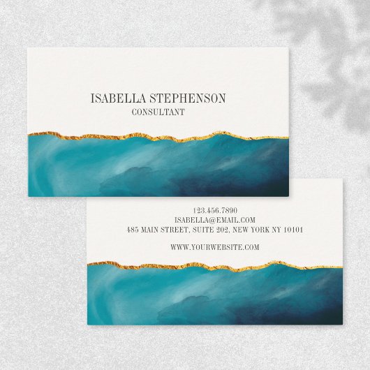 Modern Teal Green Gold Foil Minimalist  Visitekaartje
