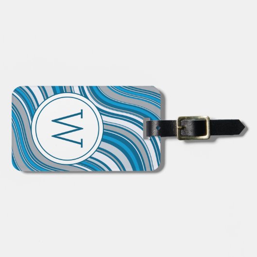 Modern Teal Green Metallic Monogram Initial  Bagagelabel (Voorkant horizontaal)