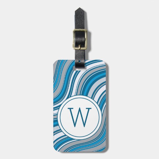 Modern Teal Green Metallic Monogram Initial  Bagagelabel (Voorkant verticaal)