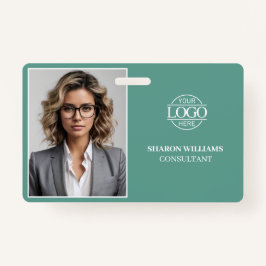 Modern Teal Green Minimal Company Employee Photo Badge