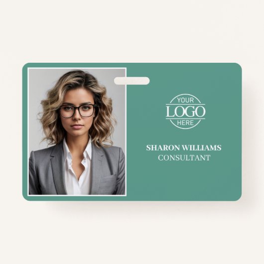 Modern Teal Green Minimal Company Employee Photo Badge (Voorkant)