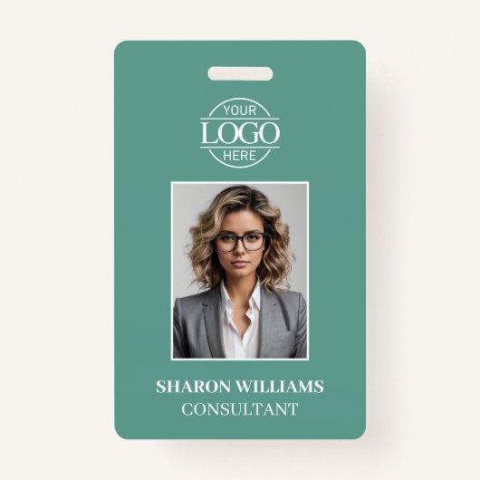 Modern Teal Green Minimalist Employee Photo Badge (Voorkant)