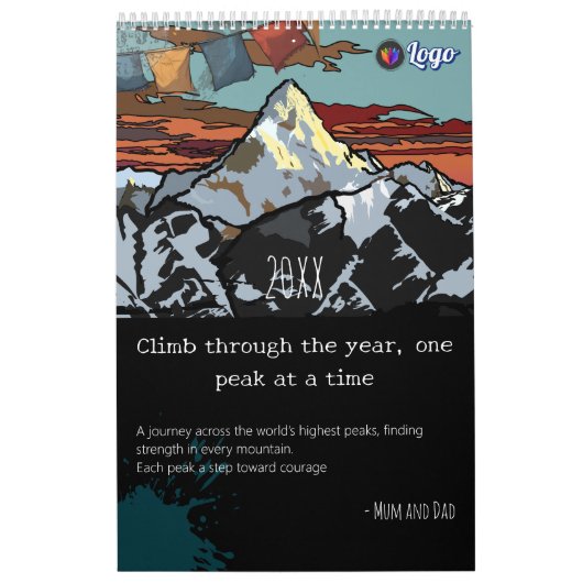 Modern Teal Mountain Peak-Art Logo & Motivational Kalender (Hoes)