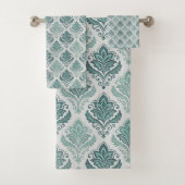 Modern Teal Nordic Damask Bad Handdoek (Insitu)