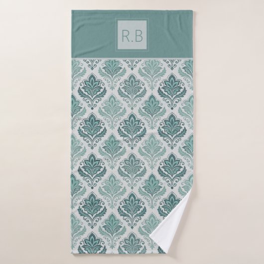 Modern Teal Nordic Damask Bad Handdoek (Badhanddoek)
