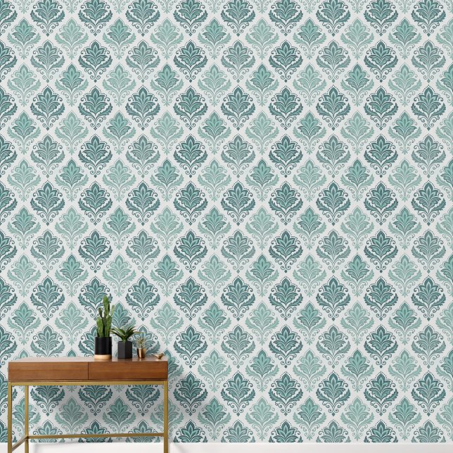 Modern Teal Nordic Damask Behang (Hal)