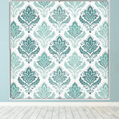 Modern Teal Nordic Damask Canvas Afdruk (Insitu (Houten vloer))