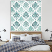 Modern Teal Nordic Damask Canvas Afdruk (Insitu (Slaapkamer))