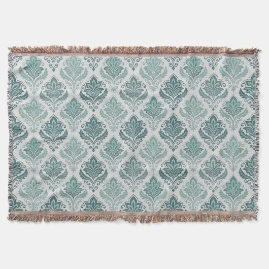 Modern Teal Nordic Damask Deken (Voorkant)