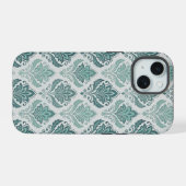 Modern Teal Nordic Damask iPhone 15 Case (Achterkant horizontaal)