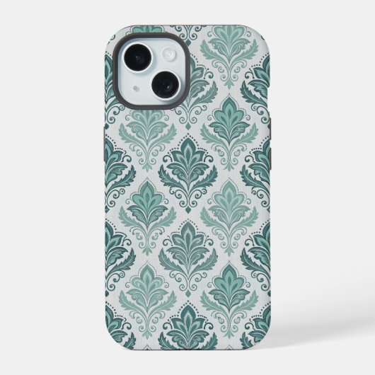 Modern Teal Nordic Damask iPhone 15 Case (Achterkant)