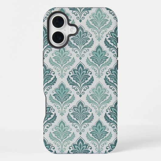 Modern Teal Nordic Damask iPhone Hoesje (Achterkant)