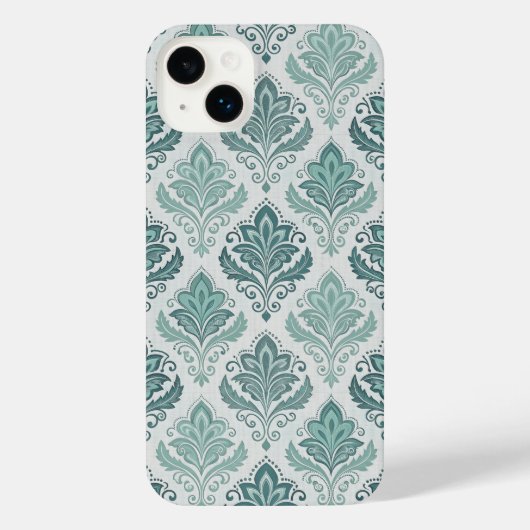 Modern Teal Nordic Damask iPhone Hoesje (Achterkant)