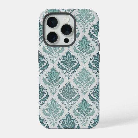 Modern Teal Nordic Damask iPhone Hoesje (Achterkant)