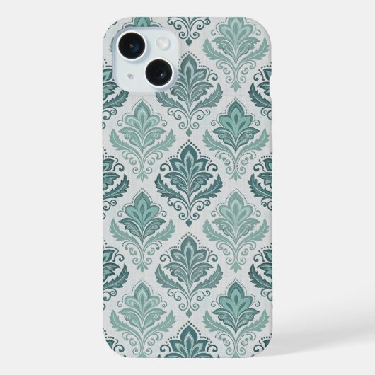 Modern Teal Nordic Damask iPhone Hoesje (Achterkant)