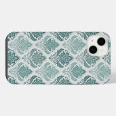 Modern Teal Nordic Damask iPhone Hoesje (Achterkant horizontaal)