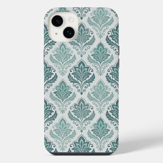 Modern Teal Nordic Damask iPhone Hoesje (Achterkant)