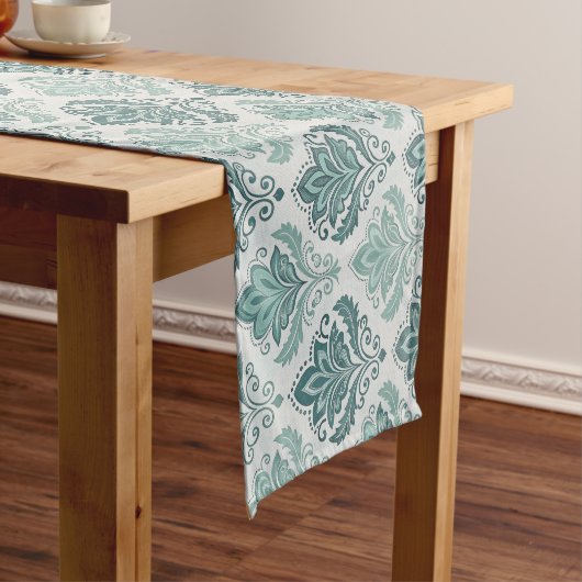 Modern Teal Nordic Damask Korte Tafelloper (Voorbeeld)