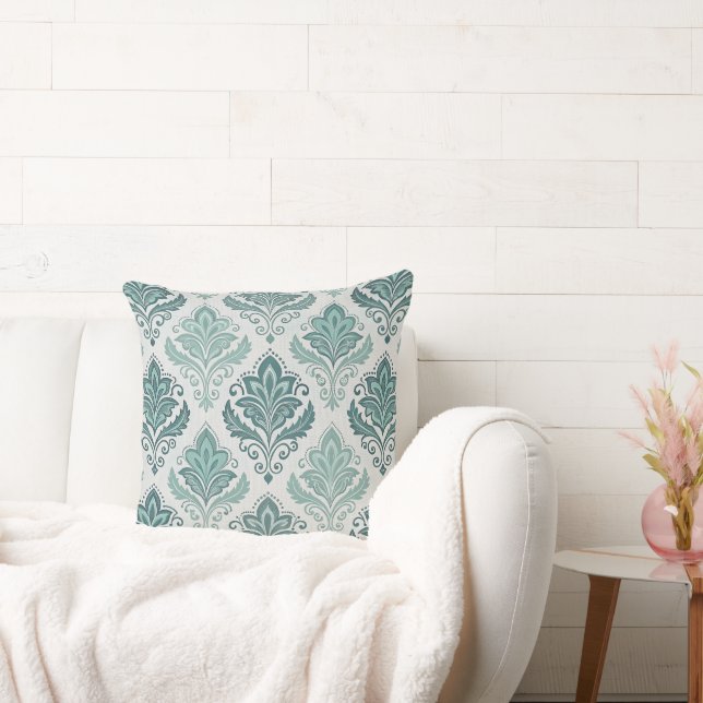 Modern Teal Nordic Damask Kussen (Bank)