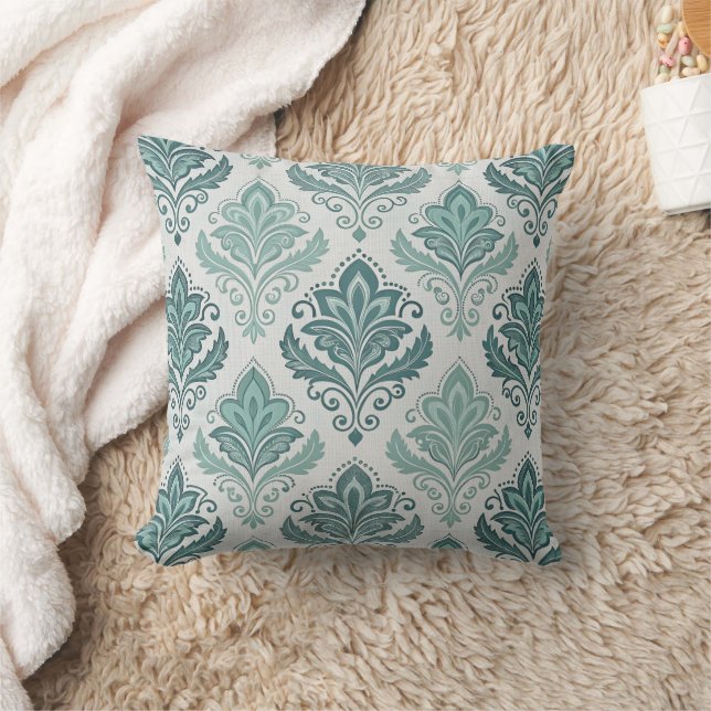 Modern Teal Nordic Damask Kussen (Deken)