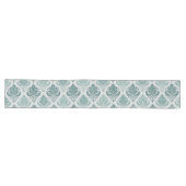 Modern Teal Nordic Damask Lange Tafelloper (Horizontaal)