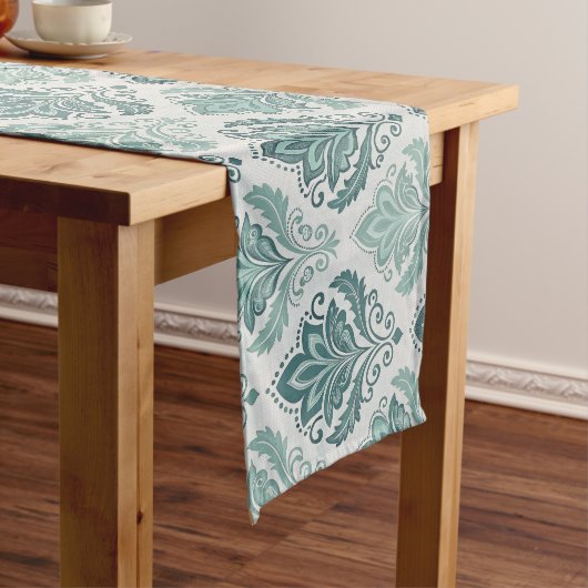 Modern Teal Nordic Damask Lange Tafelloper (Voorbeeld)