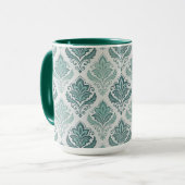Modern Teal Nordic Damask Mok (Voorkant links)