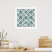 Modern Teal Nordic Damask Poster (Keuken)