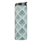 Modern Teal Nordic Damask Thermosbeker (Gedraaid links)