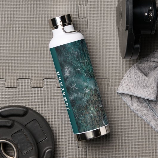 Modern Teal Ocean Waves Aerial Personalized Waterfles (Gym (Gedraaid)  )