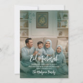 Modern Teal Overlay Family Photo Eid Mubarak Card Feestdagenkaart (Voorkant)