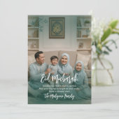 Modern Teal Overlay Family Photo Eid Mubarak Card Feestdagenkaart (Staand voorkant)