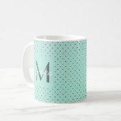 Modern Teal Polka Dot and Monogram Koffiemok (Voorkant links)