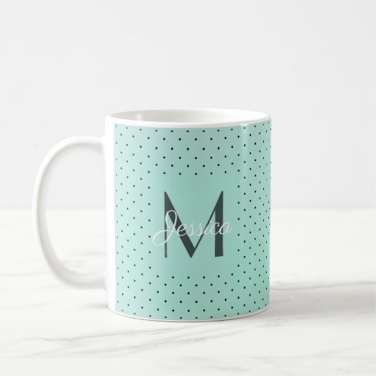 Modern Teal Polka Dot and Monogram Koffiemok (Links)
