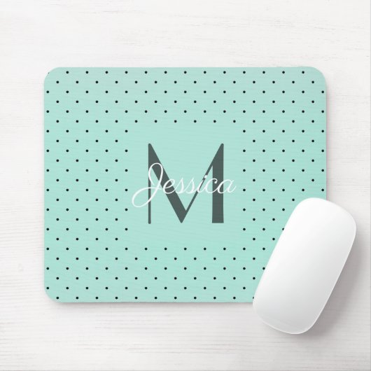 Modern Teal Polka Dot and Monogram Muismat (Met muis)