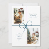 Modern Teal Ribbon Bow Wrap 2 Photo Christmas Feestdagenkaart (Voorkant)