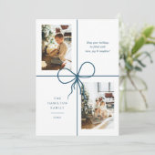 Modern Teal Ribbon Bow Wrap 2 Photo Christmas Feestdagenkaart (Staand voorkant)