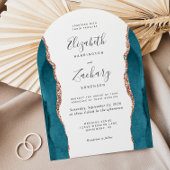 Modern Teal Rose Gold Agate Arch Wedding Kaart