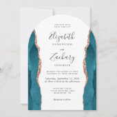 Modern Teal Rose Gold Agate Arch Wedding Kaart (Voorkant)