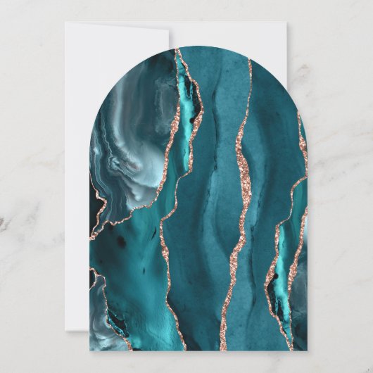 Modern Teal Rose Gold Agate Dark Arch Wedding Kaart (Achterkant)