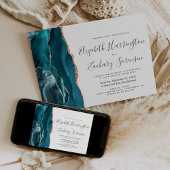 Modern Teal Rose Gold Agate Horizontal Wedding Kaart
