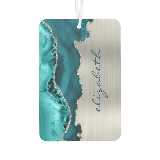 Modern Teal Silver Agate Metallic Luchtverfrisser (Achterkant)