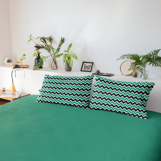 Modern Teal Zwart Chevron Patroon Kussensloop