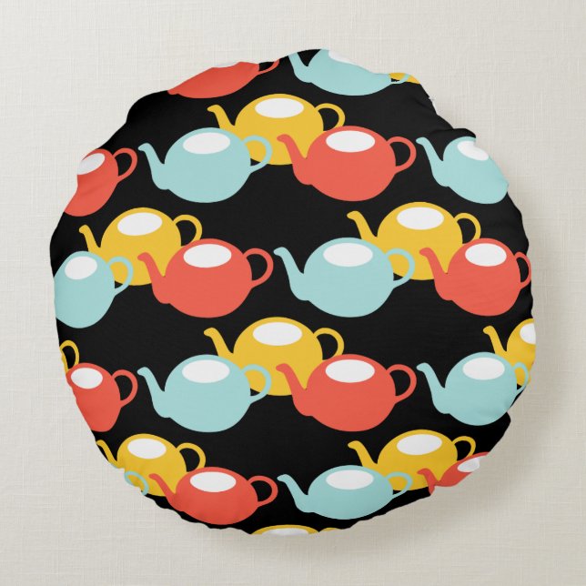 Modern Teapots Pattern Rond Kussen (Achterkant)
