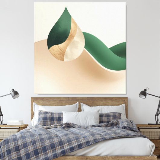 Modern Teardrop Wave Abstract Beige and Green  Canvas Afdruk (Insitu (Slaapkamer))