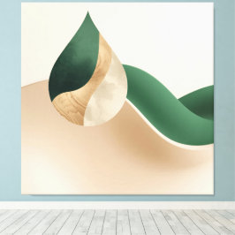 Modern Teardrop Wave Abstract Beige and Green  Canvas Afdruk
